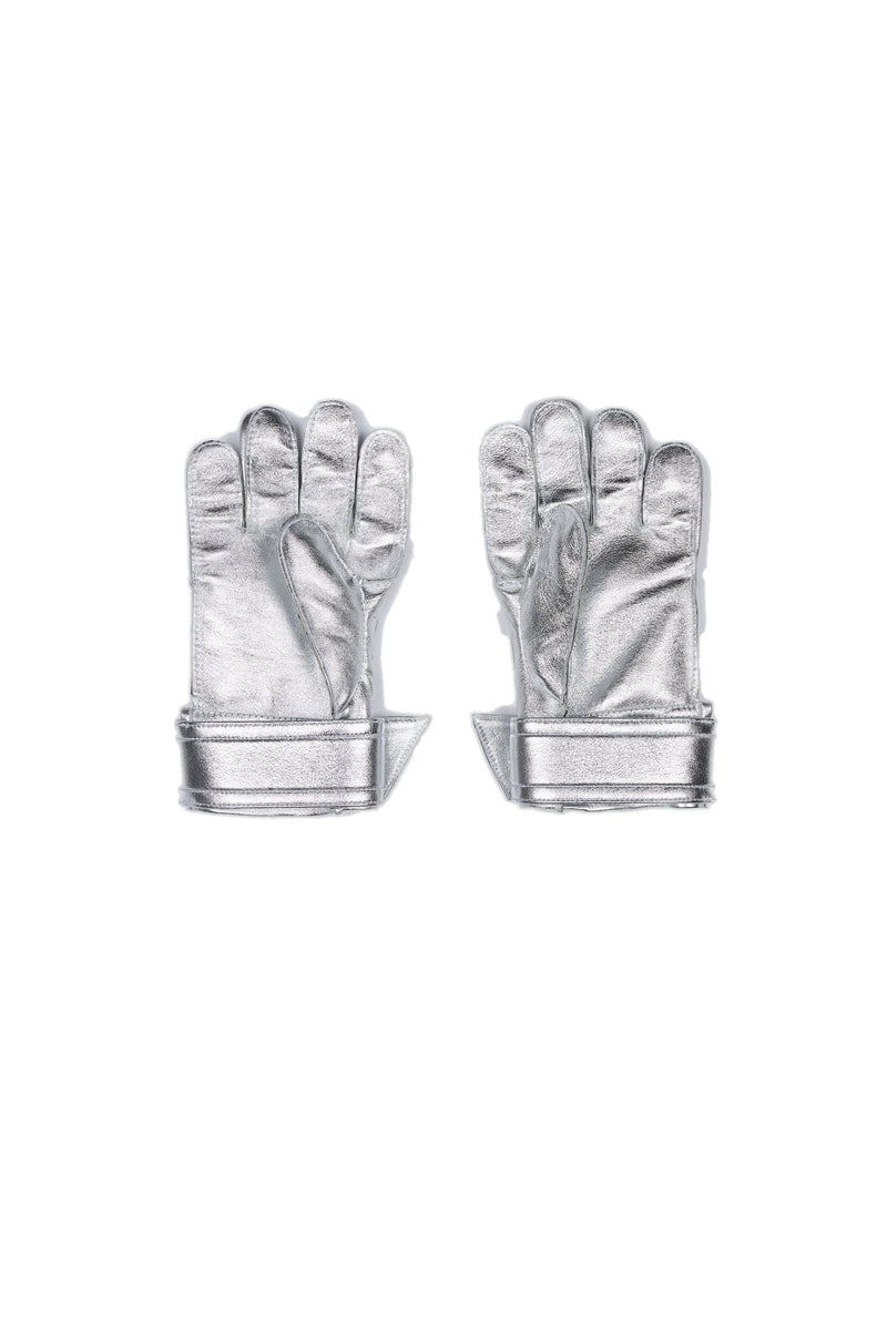 Iron Will Goalie Gloves - Metallic Silver (white background)